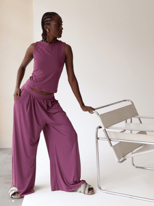 Calça Pantalona Budapeste Roxo Marsala UV 50+ - panou.br