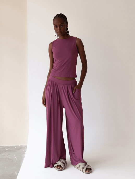 Calça Pantalona Budapeste Roxo Marsala UV 50+ - panou.br